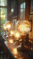 A row of light bulbs on a desk photo