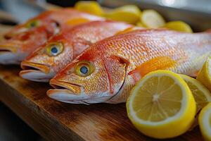 Fish on a wooden board photo