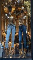 Golden mannequins in a window photo