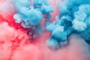 Colorful smoke swirling in blue and pink hues fills the atmosphere in a dynamic display photo