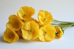 Bright yellow flowers arranged beautifully on a light background photo