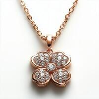 Elegant rose gold necklace featuring a diamond flower pendant with intricate detailing and a stylish chain photo
