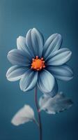 Beautiful blue flower with orange center against a soft blue background photo