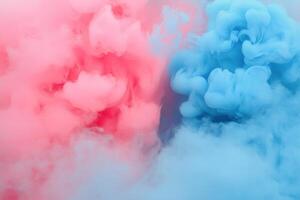 Colorful smoke swirls in pink and blue create an artistic display in a soft atmosphere photo