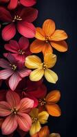 Colorful flowers in vibrant shades arranged against a dark background photo