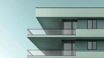 Modern architectural design of a multi-story building with minimalist style and clean lines photo