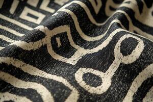 Intricate fabric showcasing traditional patterns with a modern twist in close-up view photo