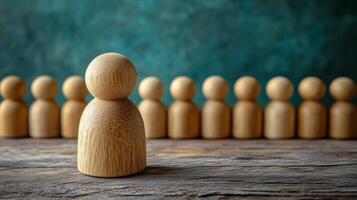 Wooden figures representing teamwork and collaboration on a wooden surface photo