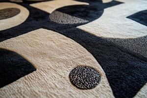 Modern abstract rug design featuring contrasting textures in a monochromatic color scheme photo