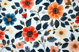 Vibrant floral pattern showcasing diverse blossoms against a light background photo