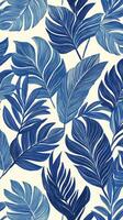 Tropical blue leafy pattern design on a light background for home decor photo