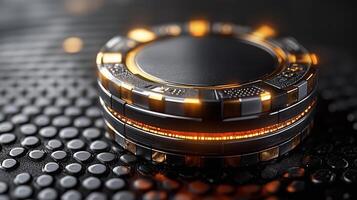 High-quality poker chip stacked on a textured surface with dramatic lighting effects photo