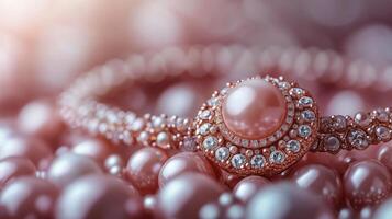 Elegant pearl bracelet displayed among lustrous rose pearls in soft natural light photo