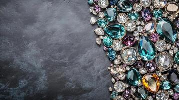 Stunning arrangement of colorful gemstones on a dark textured background photo