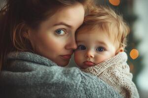 A woman holding a baby in her arms photo