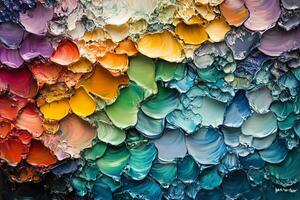 A close up of a colorful paint splattered wall photo