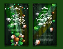 Vertical Happy Saint Patricks Day with realistic balloons on wooden background Suitable for banner. vector