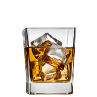 whiskey glass with ice cubes on transparent background png