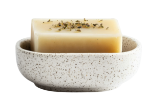 A soap bar in a bowl with a speckled surface png