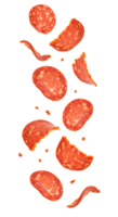 pepperoni falling down transparent background slices flying isolated food clipart pizza toppings graphic elements social media posts content creation marketing strategies design templates cooking png