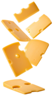 Cheese chunks and slices dropping from above . Delicious cheese in motion, symbolizing fresh dairy products png