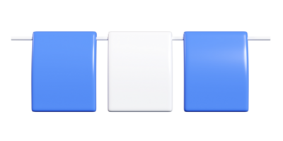 Blue white 3d render bunting flags on string png