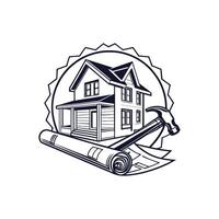 A house with a hammer and roll of paper vector