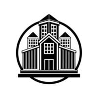 A black and white logo of a building vector