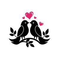 Two birds on a branch with hearts vector
