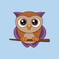 An owl with big eyes is sitting on a branch vector