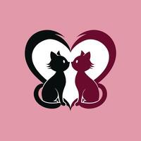 Two cats are sitting in front of a heart shaped background vector