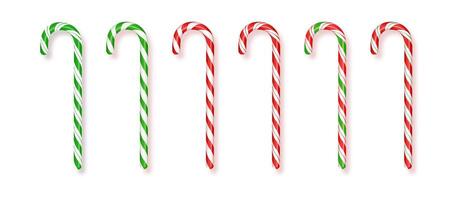Set of realistic Christmas candy canes. Realistic Xmas candy cane illustration. Top view icon. Greeting card template for Christmas and New Year vector