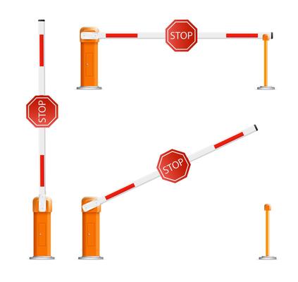 Barrier flock. Parking zone turnpike on white background illustration. Railroad and parking zone barrier icon.