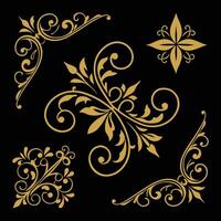 golden floral pattern elements on black background vector