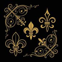 gold fleur pattern design elements on black background vector