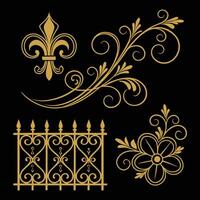 ornamental elements set, gold, on black background vector
