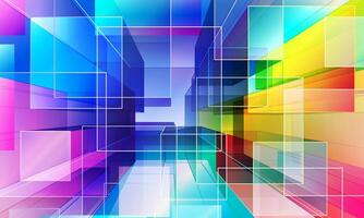 Colorful techno abstract background overlap layer on bright space with glowing squares decoration. glass line squares. vector