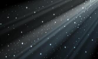 Shiny light rays with stars sparkle on dark background. vector
