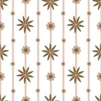 Seamless pattern with brown flowers and stripes on a white background vector