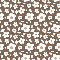 Seamless pattern with white flowers on brown background vector