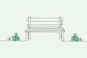 Park with tree and bench theme background. Wooden bench with a tree continuous line drawing vector