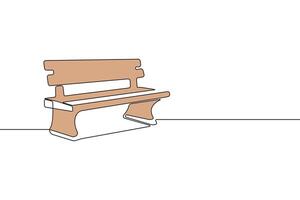 Hand-drawn continuous line art drawing of Wooden bench. vector