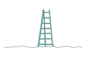 Simple hand-drawn continuous line art drawing of ladder. Stepladder outline illustration. vector