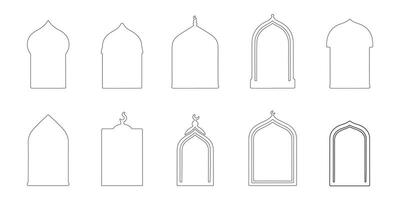 Arabic Islamic Windows Icon Set featuring a Mosque Minaret Silhouette, designed as illustrations for a text box collection. vector