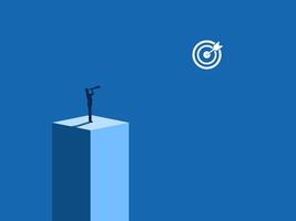 Clear goal, man looking at the target with a telescope vector