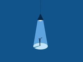 Focus, Research, Search, Forecast, man looking through binoculars under the spotlight vector