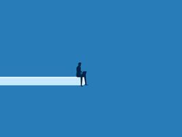 Risk, focus on work, businessman working on laptop at the end of a jumping off point vector