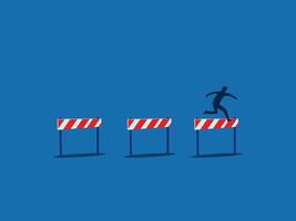 Difficulty, overcome obstacles, hurdle jumper. vector