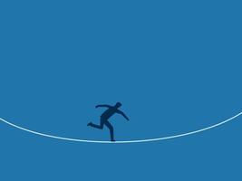 Risk, dare, overcome difficulties, businessman walks on a single rope vector