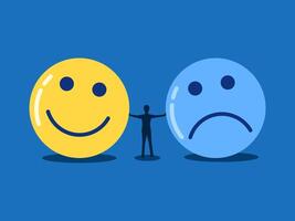Mood swings, giving satisfaction, people between sadness and happiness vector